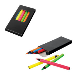 Scatola con 6 piccole matite fluorescenti in legno per colorare-MK-91767