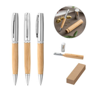 FUJI Penna a sfera in metallo e bambù con custodia-MK-91775