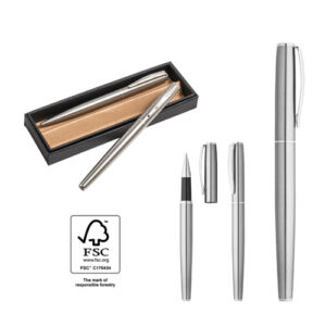 ELLA Set di penna roller e penna a sfera con corpo in acciaio inossidabile (53% rSS) con clip-MK-91781