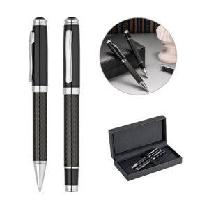 CHESS Set con penna roller e penna a sfera in metallo e fibra di carbonio con meccanismo a rotazione-MK-91835