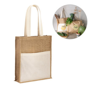 BRAGA Borsa in juta (240 g/m²) con tasca in 100% cotone (140 gm²)-MK-92823