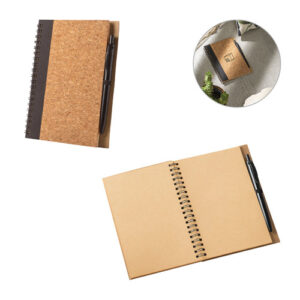 VICENTE Block notes B6 con penna a sfera in sughero e poliestere riciclato (100% rPET)-MK-93285