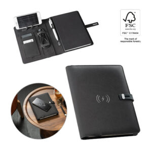 EMERGE A5 FOLDER Cartella A5 in in poliestere riciclato (100% rPET) 300D con caricatore wireless-MK-93581