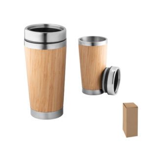 PIETRO Bicchiere da viaggio in bambù e acciaio inox 500 mL-MK-94241