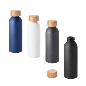 QUETA Bottiglia in alluminio con coperchio in bambù 550 mL-MK-94250