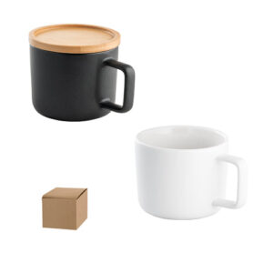 FANGIO Tazza in ceramica da 230 mL con tappo e base in bambù-MK-94251