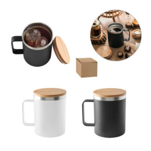 LAUDA Tazza in acciaio inossidabile riciclato al 90% con coperchio in bambù 420 mL-MK-94276