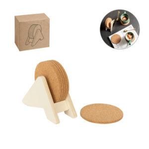 PLYCORK Supporto in compensato con 6 sottobicchieri in sughero-MK-94368