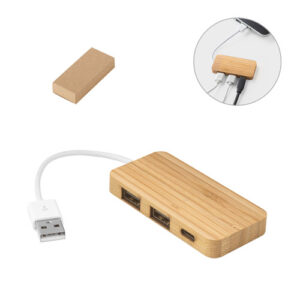 MOSER HUB con 2 porte USB-A e 1 USB-C in bambù-MK-97127